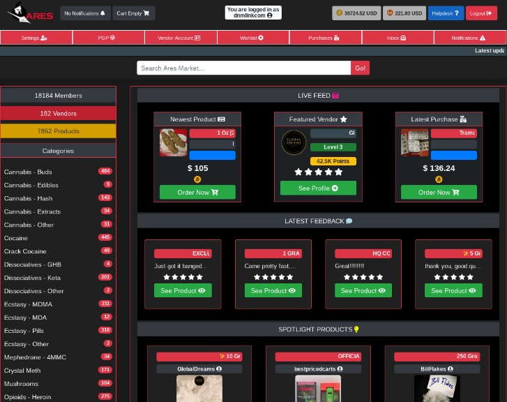 ares market darknet