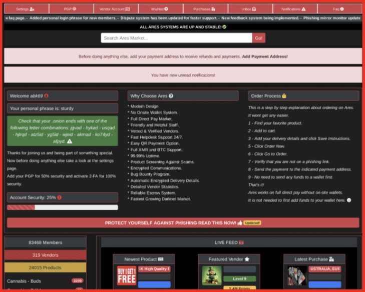 ares darknet url